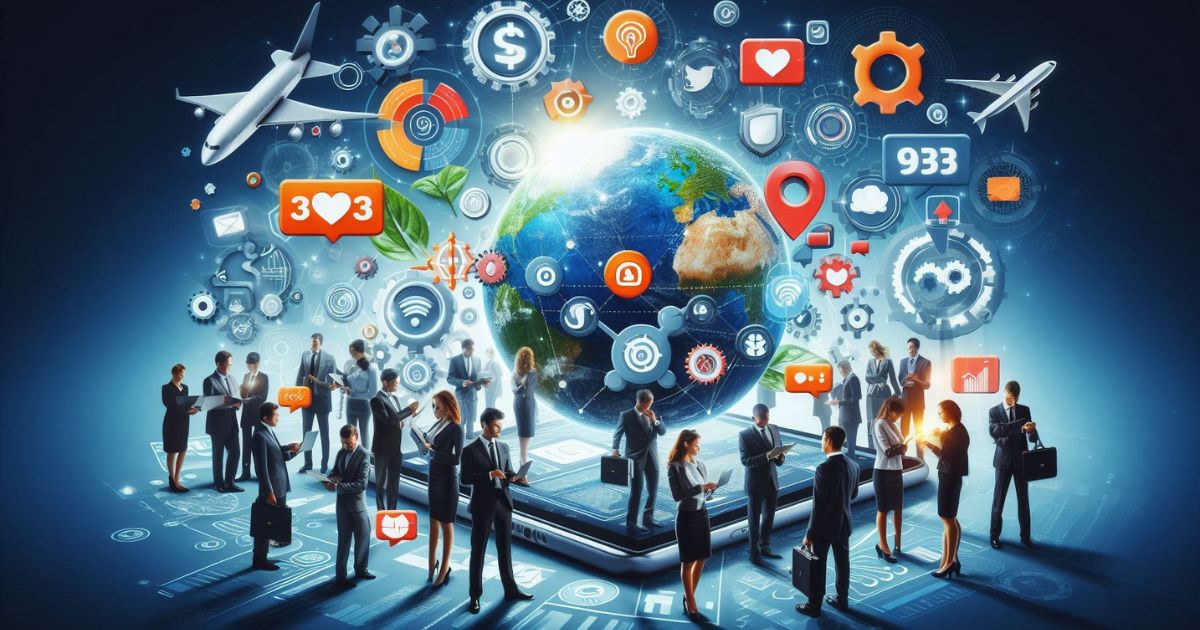 A vibrant poster showcasing icons and strategies for social media and inbound marketing.